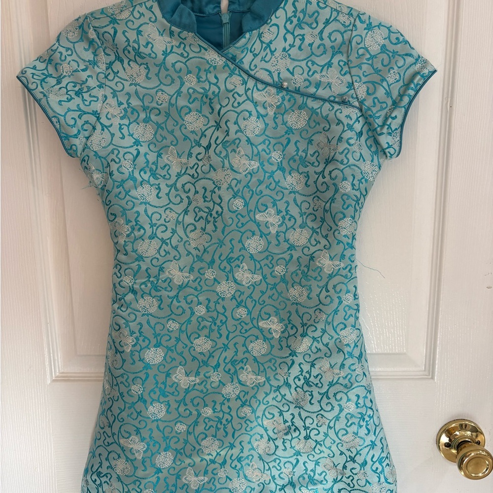 American Girl Turquoise Butterfly Brocade Dress Like Your Doll size 12 RETIRED